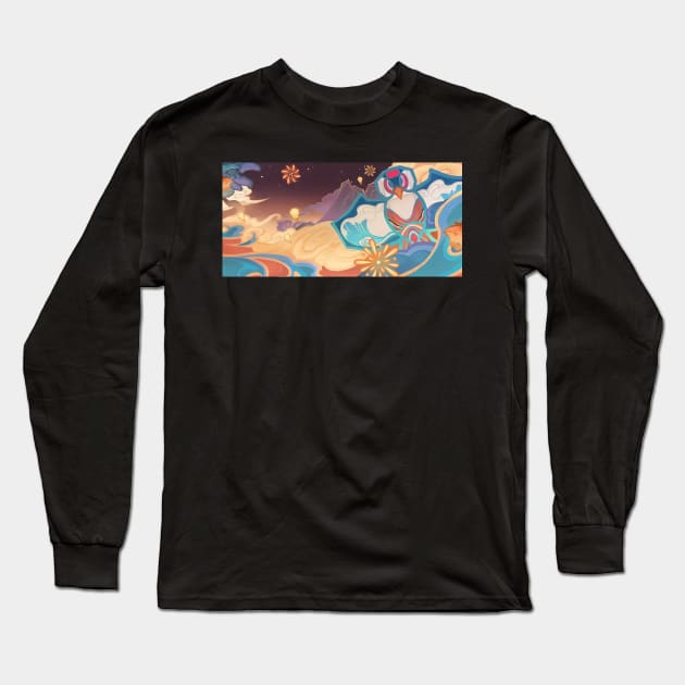 Travel Notes: Vivid Flight Genshin Impact Namecard Long Sleeve T-Shirt by kazatodoesart